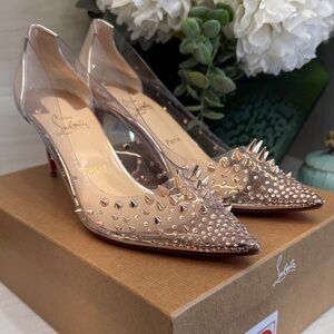 Christian Louboutin Gold and Clear Studded Heels (size 40.5)